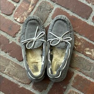 UGG Grey Leather Ryder Slippers Elephant Liner Size 3